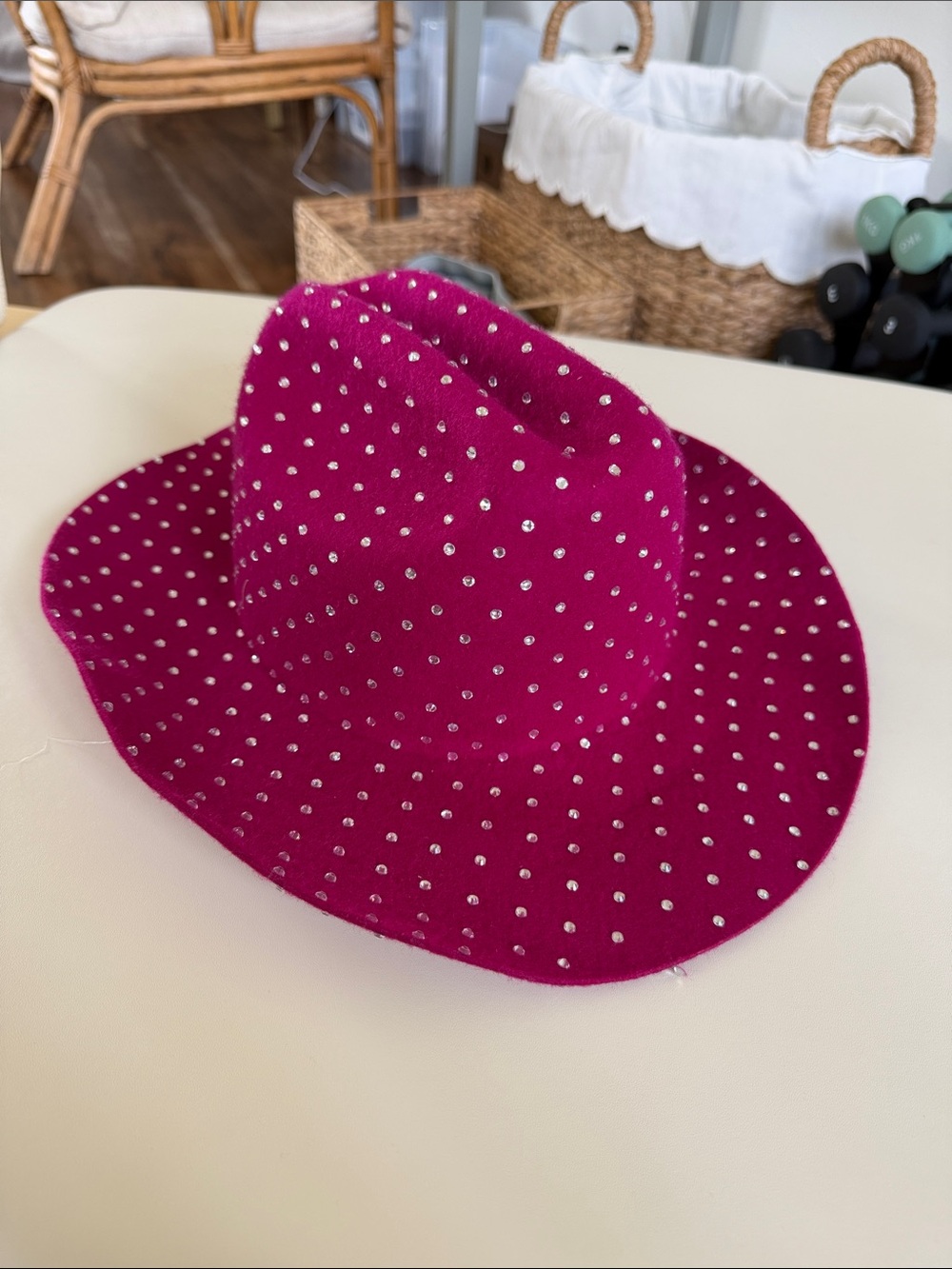 Fuchsia Studded Felt Fedora Hat - Women's Fashion Accessory